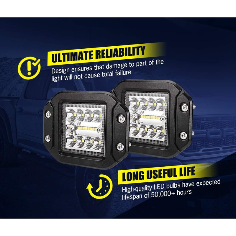 LIGHTFOX 2 PCs Flush Mount LED Pods 5 Inch 30°