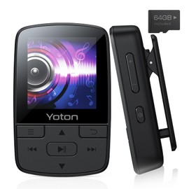 YOTON MP3 Player with Bluetooth 5.2, 64GB, HiFi-Music, with Sports Clip and Independent Volume Button, FM Radio, Earphones Included
