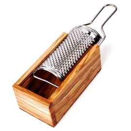 das Olivenholzbrett® Parmesan Grater with Collection Container Made of Olive Wood, 2-Piece Including Grater: 19 cm x 6 cm x 5 cm