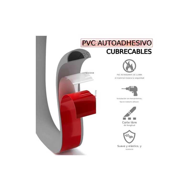 Cubierta de Cable de Suelo 6.6FT, Organizador Cables Autoadhesivo Silicona,