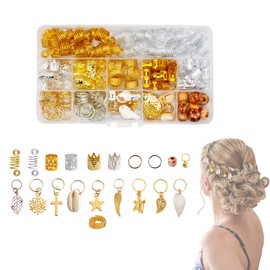zalati Dreadlock Beads, 238 Pieces Jewelry Cuffs Aluminum Adjustable with Storage Box for Hair Styling DIY