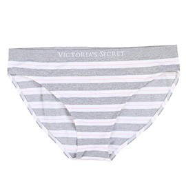 Victoria's Secret Panties Seamless Logo Waistband Bikini (White Gray Stripes, S)