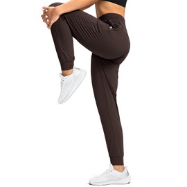 G Gradual Women's Joggers Pants with Zipper Pockets High Waisted Athletic Tapered Sweatpants for Women Workout Lounge, Brown, Medium