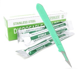 Disposable Scalpel Blades#11 Made of Tempered Stainless-Steel Box of 10 Sterile Scalpel Knives with Plastic Handle - Individual Pouches - for Dermaplaining, Podiatry, Paring of Callus/Warts & More