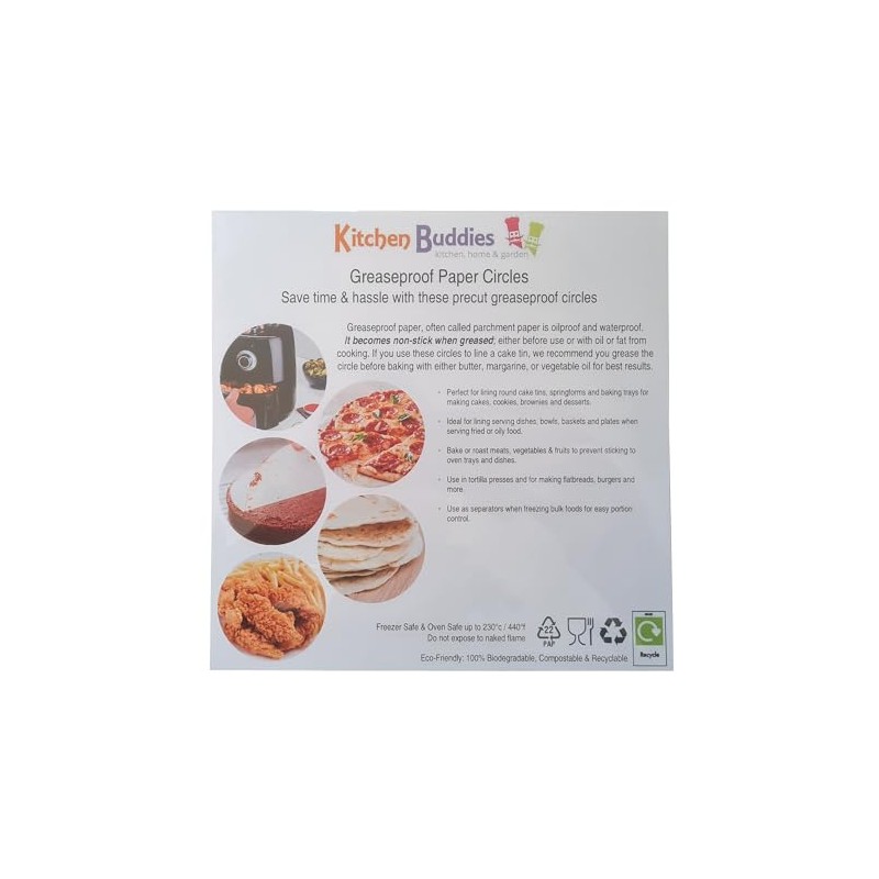 Kitchen Buddies Greaseproof Baking Parchment Circles - 6, 7, 8,