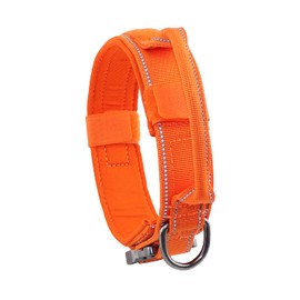 Yunleparks Tactical Dog Collar with Heavy Duty Metal Buckle and Control Handle for Medium Large Dogs Training(Orange, X-Large)