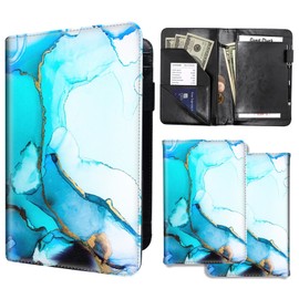 DEGDFSGR Server Books for Waitress,PU Leather Waiter Book Server Wallet with Zipper Pocket,Cute Waitress Book&Waitstaff Organizer with Money Pocket Fit Server Apron, Blue Marble