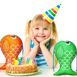 Shappy Fishing Party Favor Fish Drawstring Bags Fish Themed Gift Bag Little Fisherman Candy Goody Treat Bag for Kids Girl Boy (Cute, 24 Pieces)