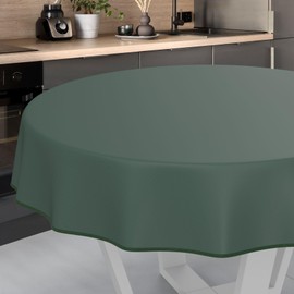 ANRO Oilcloth Tablecloth, Washable, Oilcloth, Garden Tablecloth, Outdoor, Indoor, Round, 140 cm with Hem, Fir Green