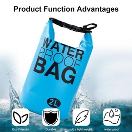 Dry Bag Waterproof Bag, 2L Waterproof Dry Bag, Waterproof Pack Sack with Adjustable Shoulder Strap, Waterproof Bag & Pack Bag, Ideal for Boat, Kayak, Fishing and Camping, Black, black, Travel
