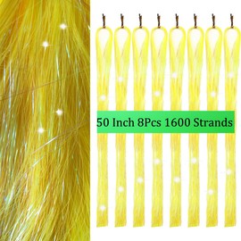 Hair Tinsel Yellow 50inch 8packs 1600 Strands Glitter Tinsel Hair Extensions Highlights Sparkling Fairy Hair for Kids Women Girls(50 Inch,Yellow)