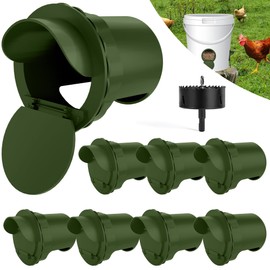 Chicken Feeder Port 8pcs Poultry No Waste Port Kit with Stopper Lid, 1 Hole Saw, DIY Automatic Reusable Coop Feeders, Rain Proof Gravity Feeding Geese Duck Hens Rooster for Bucket Barrel Bin (Green)