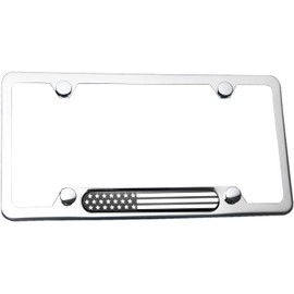 LFPartS Black Chrome USA Flag Stainless Steel License Plate Frame