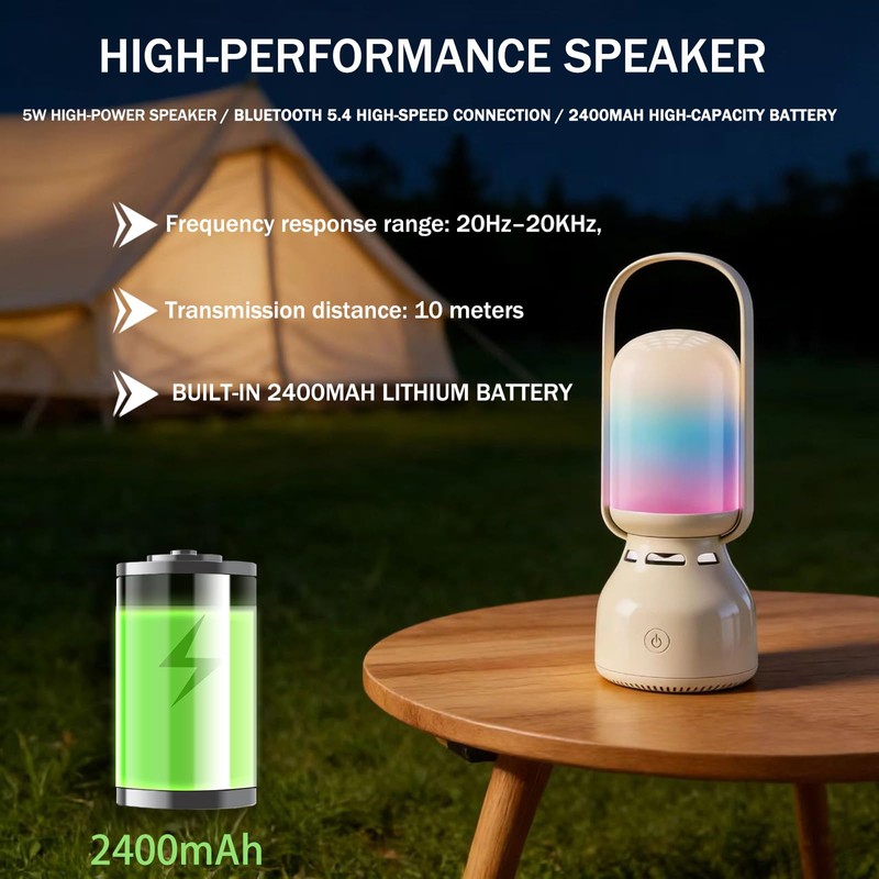 Camping Bluetooth Speaker with LED Light,Outdoor Speaker with Insert Card,