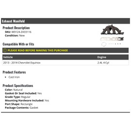 Exhaust Manifold - Compatible with 2013-2014 Chevy Equinox 2.4L 4-Cylinder