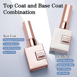 Double Rhythm 2 Pcs 15ML No Wipe Gel Top Coat and Base Coat Set Clear Glossy Gel Polish Kit Soak Off LED (Base and Top Coat)