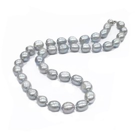 TreasureBay Stunning 8-9mm Rice Shape Grey Freshwater Pearl Necklace for Women and Girls