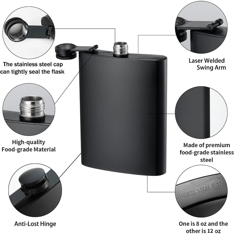 AUTUUCKEE 2 Pcs Hip Flasks, 8 Oz & 12 Oz,