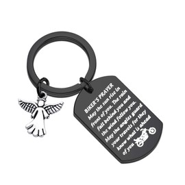 FAADBUK Biker Gift Ride Safe Keychain Stainless Steel Biker's Prayer Dogtag jeweley for Dad Son Uncle Brother Boyfriend (Biker's Prayer K-Black)