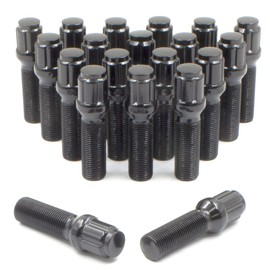 Wheel Accessories Parts Set of 20 Black 14x1.25 Lug Bolts Locking Spline Conical Seat with 40 mm Shank Length Small Diameter Lug Bolt with Dual Hex Key for Aftermarket Wheels (40mm, Black, M14x1.25)