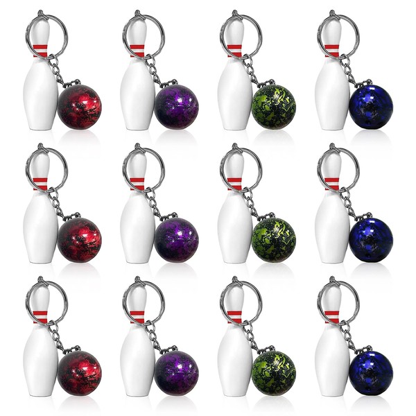 RobLuX 12 Pieces Mini Bowling Key Ring Bowling Mini Bowling Hanging Keychain for Bag or Bag Party Sports Gifts for Children Prize (4 Colours), White