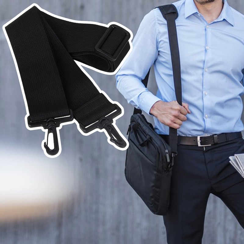 Black Laptop Shoulder Strap, Adjustable Bag Strap Replacement with Metal