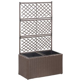 Casafoyer Trellis Raised Bed with 2 Pots 22.8"x11.8"x42.1" Poly Rattan Brown