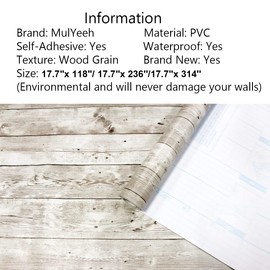 MulYeeh 17.7'' x 472'' Peel and Stick Wallpaper Wood Plank Faux Wood Wallpaper Removable Self-Adhesive Vintage Wall Covering Prepasted Decorative