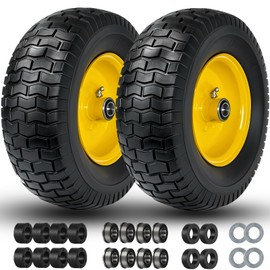 13x5.00-6 Flat Free Tire and Wheel, 13x5-6 Lawn Mower Tires, Zero Turn Front Tires, with 3/4" or 5/8" or 1/2" Bearings, 3"-5.5" Centered Hub, 13x500-6 Airless Solid Tire, 2 Pcs