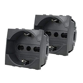 LEDLUX Pack of 2 Schuko Sockets 2P+T 16A Colour Black Compatible Bticino Living