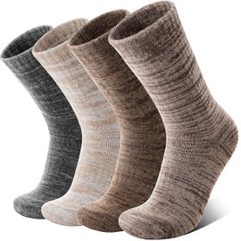 Anlisim Merino Wool Warm Boot Hiking Socks Thermal Extra Thick Winter Cozy Crew Comfy Cushioning Work Women Men Socks 4 Pairs(Coffee Color Series,L)