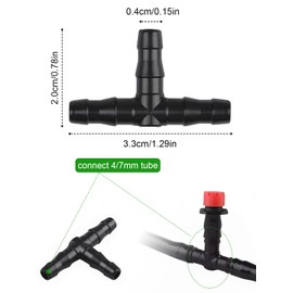 Kalolary 500Pcs Barbed Tee Irrigation Fittings, 1/4 Inch Tube Universal Drip Irrigation Connector Compatible with Watering Systems, 4/7mm Hose Automatic Irrigation Adapter