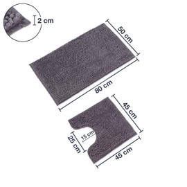 WohnDirect Bath Mat Set, Toilet Mat (45 x 45 cm), Bath Mat (50 x 80 cm, 70 x 120 cm), Non-Slip Washable Bathroom Rug with or without Toilet Cut-Out Mat