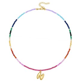 KissYan Beaded Initial Necklace for Women, 14K Gold Plated Bubble Bead Letter Pendant Rainbow Choker Colorful Summer Beach Jewelry(Gold N)