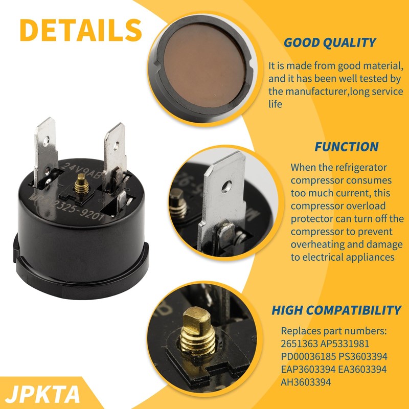6750CL0001D Refrigerator Compressor Overload Protector Replacement Part Compatible with Some