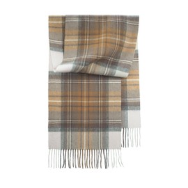 SEECOSY 100% Lambswool Scarf - Plaid Tartan Soft Warm Scarf Gift for Men and Women, Champagne and Orange