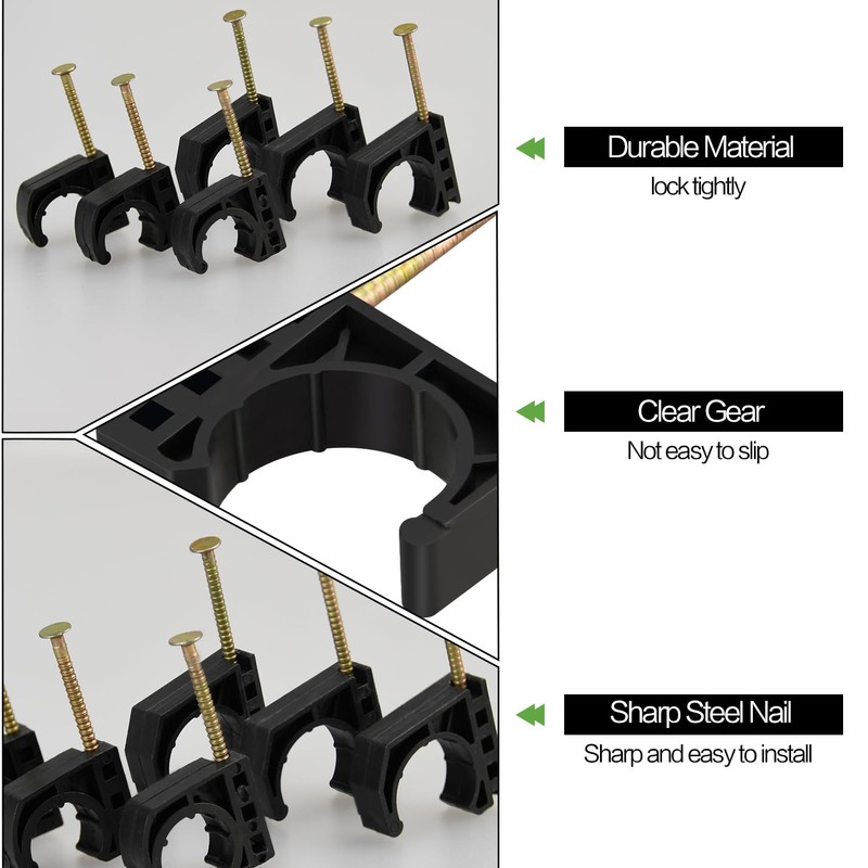 200 Pack 3/4" Half Clamps J-Hook with Nails Set, J