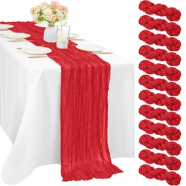 Red 12 Pieces 35 x 120 Inches Long Cheesecloth Table Runner Gauze Fabric 10Ft Boho Table Runner Rustic Sheer Runner for Wedding Baby Bridal Shower Birthday Holiday Party Table Arbor Decor (Red)
