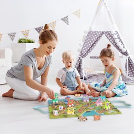 ORBRIUM Play and Pack Dinosaur Train Set Learning Number, Shapes, Colors, Counting, Game Board Bag for Wooden Railway, Number Trains