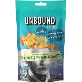 Unbound Snacks Flavored Nuts - Sea Salt & Vinegar Walnuts, 4 oz (Pack of 4) - Healthy Snacks, 4g Protein, 1g Sugar, High in Omega 3, Gluten Free, Vegan - Freshly Roasted & Seasoned Gourmet Walnut Halves