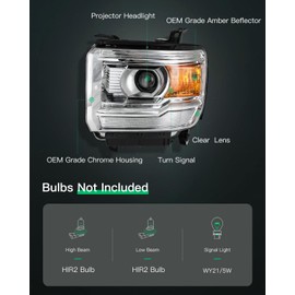 LSAILON For GMC Headlights From Headlight Assembly Fit 2014-2018 for GMC for Sierra 1500 2015-2019 for GMC for Sierra 2500 HD Clear Lens Chrome Housing Amber Reflector Driver and Passenger Side