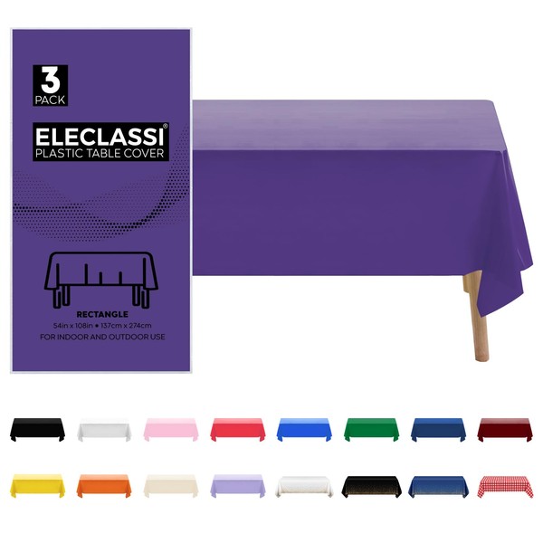 Eleclassi 3 Pack Premium Purple Plastic Table Cloth Disposable Tablecloth