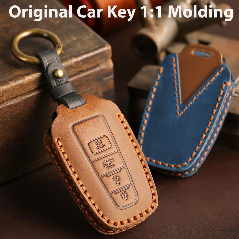 Aoocar 4 Button Genuine Leather Key Fob Cover, for Toyota