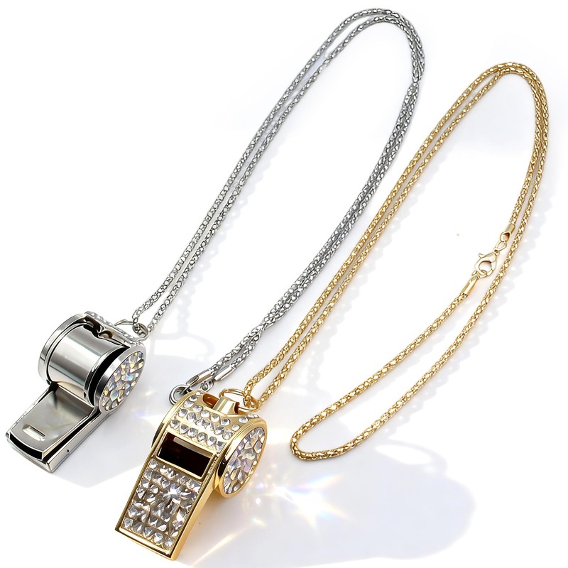 Sepco Metal Bling Whistle Necklace Crystal Rhinestone Whistle Pendant with