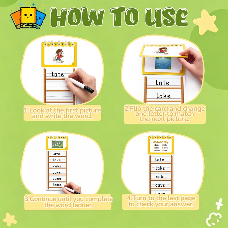 36 Word Ladders Flip Books,Sight Words Flash Cards Kindergarten, Learn