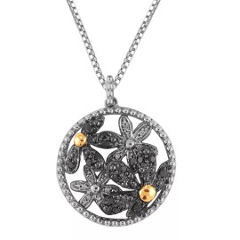 Beyond Brilliance Black and White Diamond Round Pendant Necklace in Sterling Silver