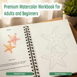 SLWBZ Watercolor Workbooks Coloring Book, Beginner Friendly Painting Kit, Detailed Steps, Creative Exploration Watercolor Book with Paint Set for Adults Teens (Seaside, with Paint)
