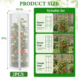 2 Pcs 57"X15.7" Round Tomato Netting with Zipper, Insect Bird Cover