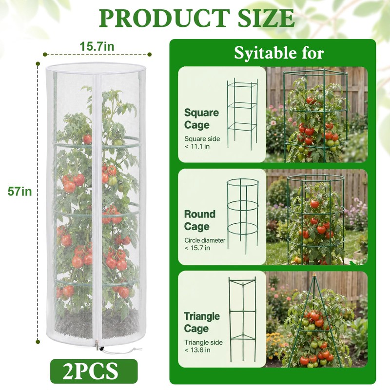2 Pcs 57"X15.7" Round Tomato Netting with Zipper, Insect Bird