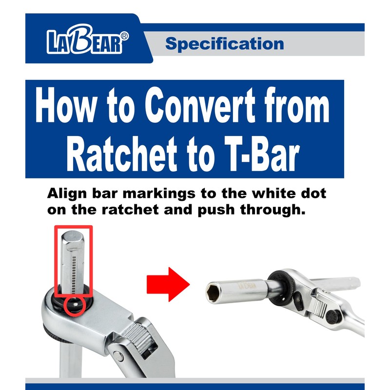 LABEAR - Flex Socket Ratchet to T Handle Wrench 3pc